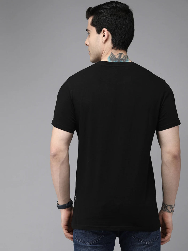 men prils black brand logo printed pure cotton slim fit t-shirt