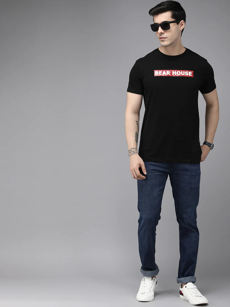 the bear house prils black brand logo printed pure cotton slim fit t-shirt