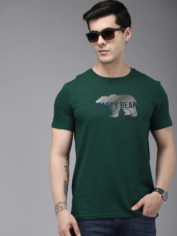 shop prive ardor edition men green printed pure cotton slim fit t-shirt