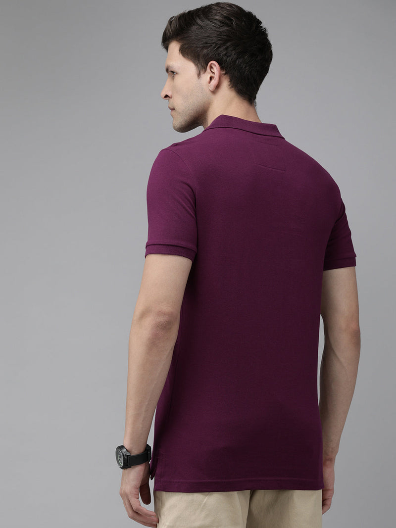 shop sonne purple solid slim fit polo collar pure cotton t-shirt