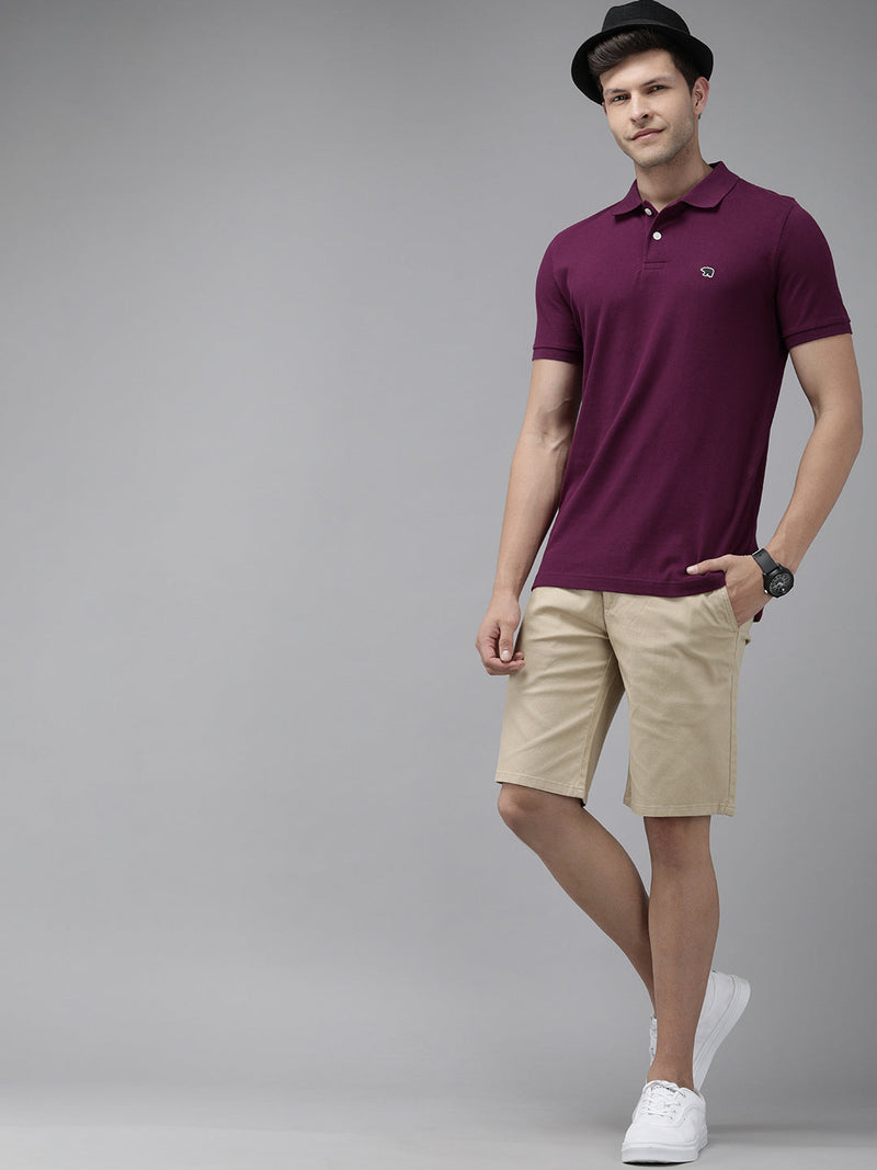 the bear house sonne purple solid slim fit polo collar pure cotton t-shirt