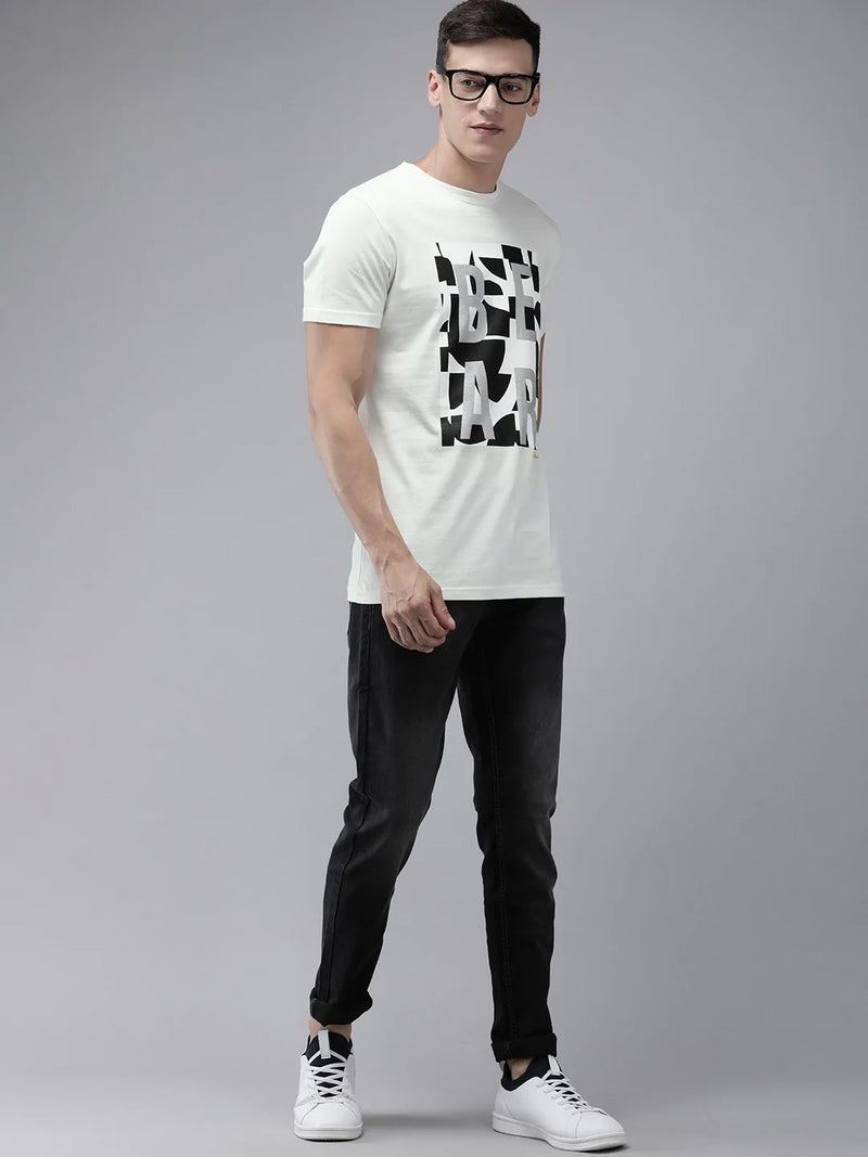the bear house zig ardor edition white & black printed pure cotton slim fit t-shirt