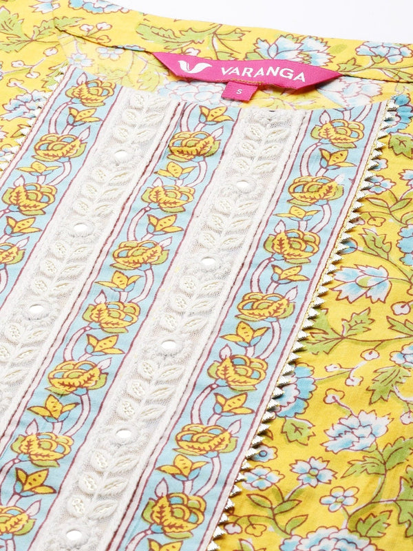 buy women yellow floral printed pure cotton kurta set dupatta