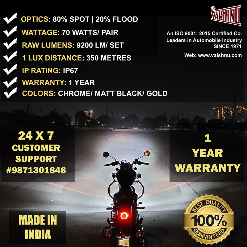 Thunder Series – Retro LED Auxiliary/ Fog Lights For Bikes (Chrome Edition)