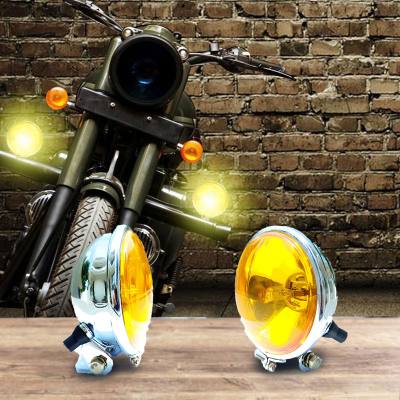 Amber/ Yellow Fog Lights 3.5 Inch (Chrome Edition) For Royal Enfield Bikes