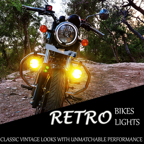 Thunder Series – Retro LED Auxiliary/ Fog Lights (Combo Set) For Bikes (Matt Black Edition)