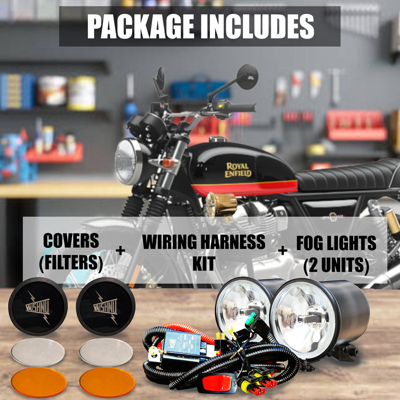 Thunder Series – Retro LED Auxiliary/ Fog Lights (Combo Set) For Bikes (Matt Black Edition)