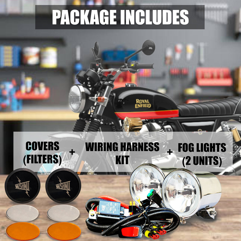Thunder Series – Retro LED Auxiliary/ Fog Lights (Combo Set) For Bikes (Chrome Edition)