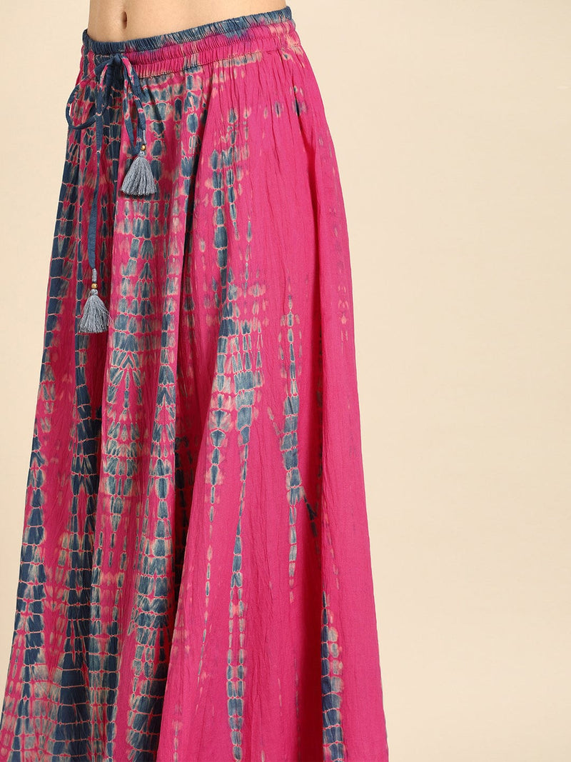 women pink blue dyed maxi flared skirt online shopping