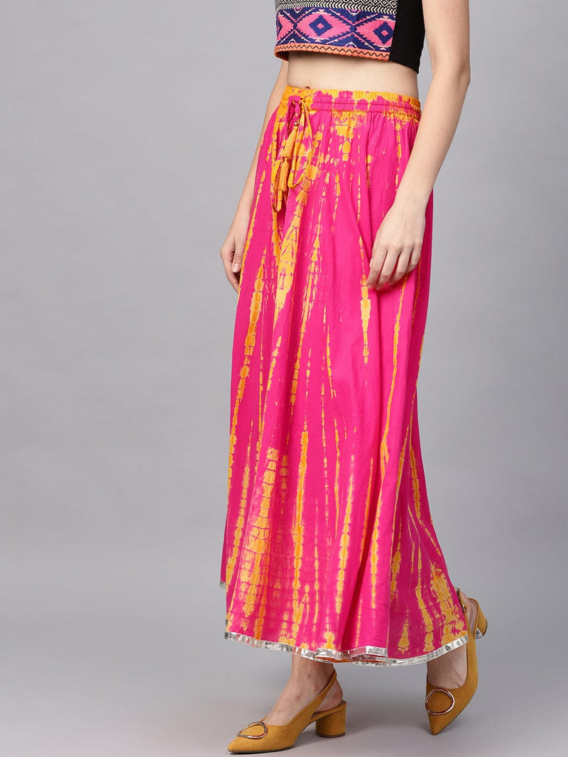 varanga pink yellow dyed maxi flared skirt online shopping