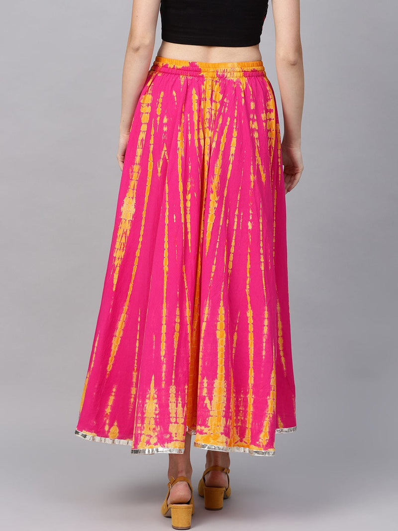 varanga pink yellow dyed maxi flared skirt varanga
