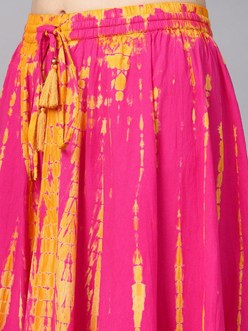 varanga pink yellow dyed maxi flared skirt buy