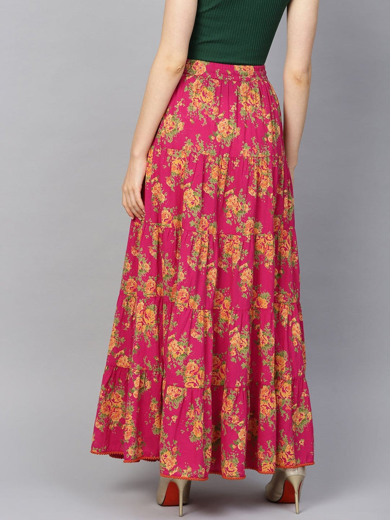varanga fushcia floral printed tiered skirt buy