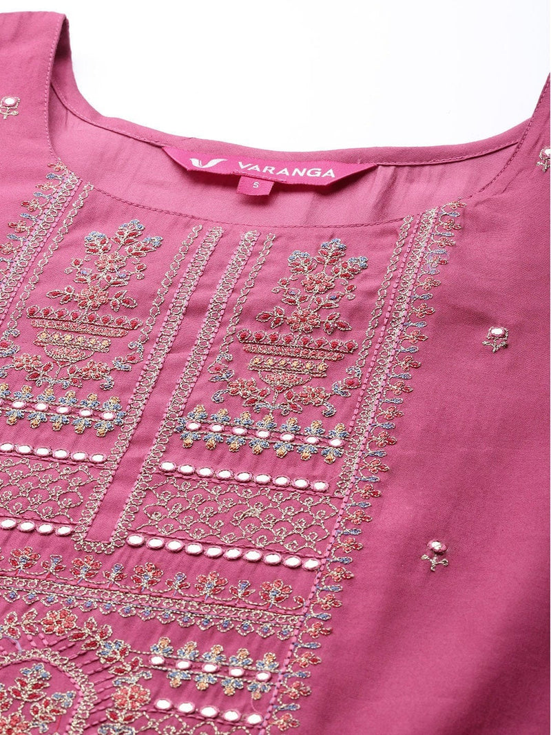 buy pink ethnic motifs embroidered silk crepe kurta set dupatta