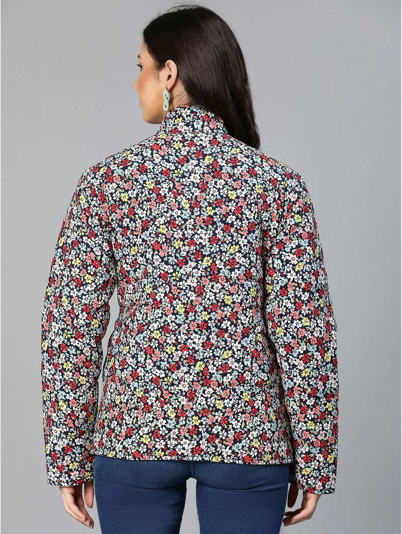 women mellow florals reversible quilted jacket