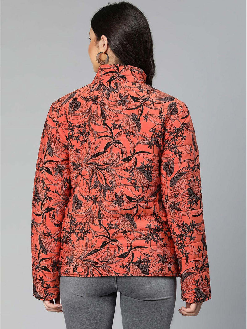 women fast rust printed reversible quilted jacket