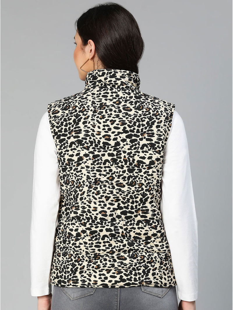 women rocker black animal print reversible quilted jacket