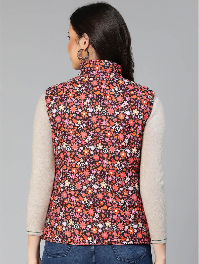 women jumpling multicolor floral printed reversible quilted jacket