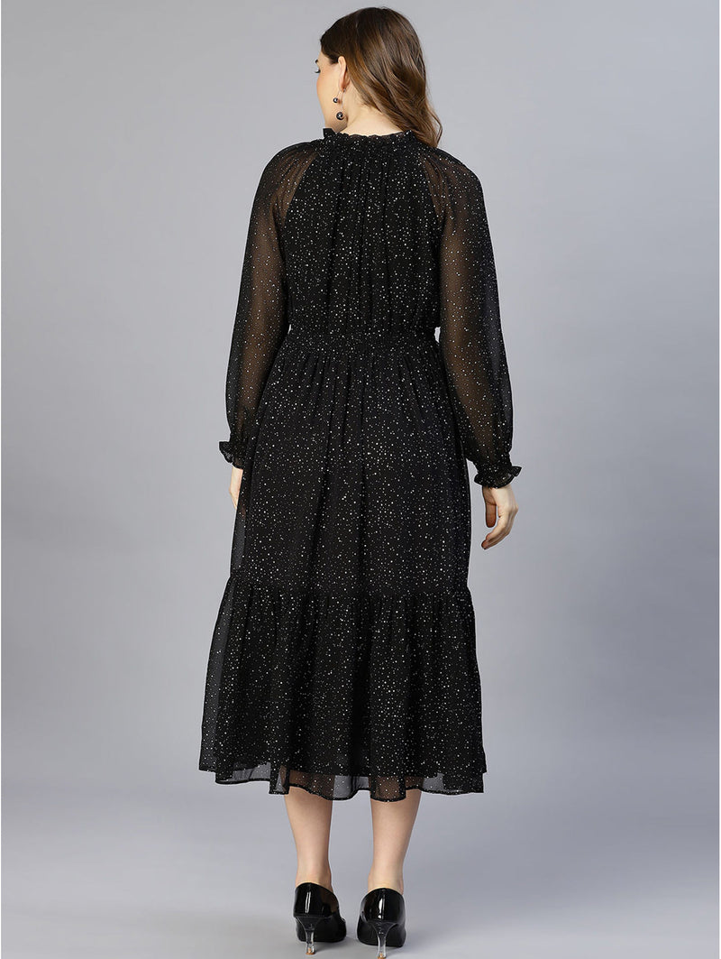 women shazy black foil print partywear dress