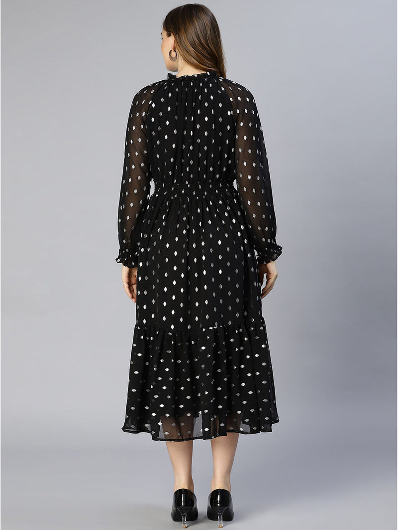 shop zeal black foil polka dot print partywear dress