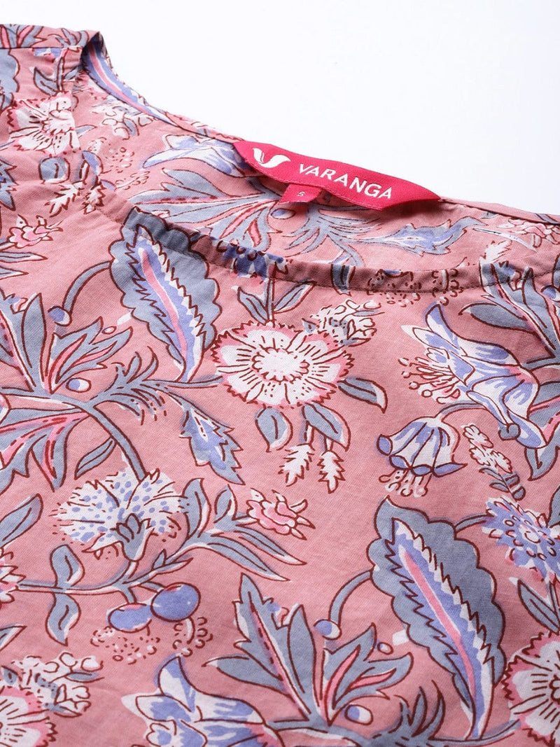 women pink blue floral print cotton top buy