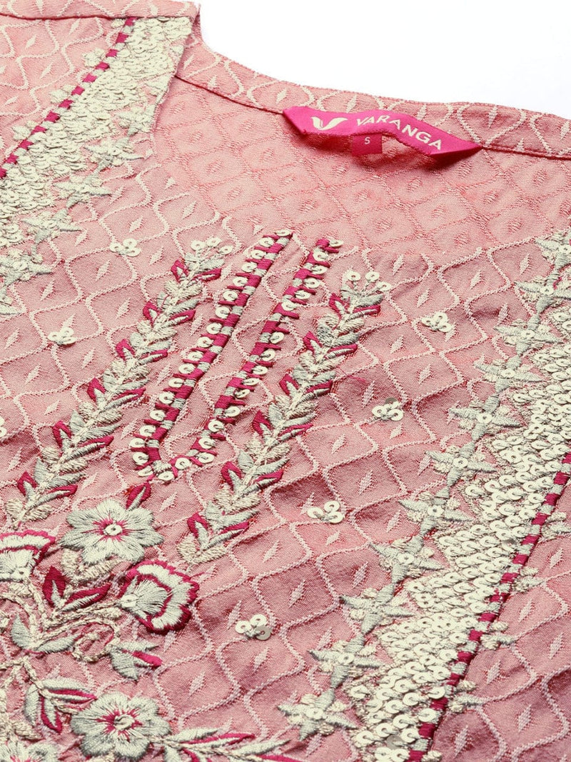 women dusty pink ethnic motifs embroidered kurta dupatta buy