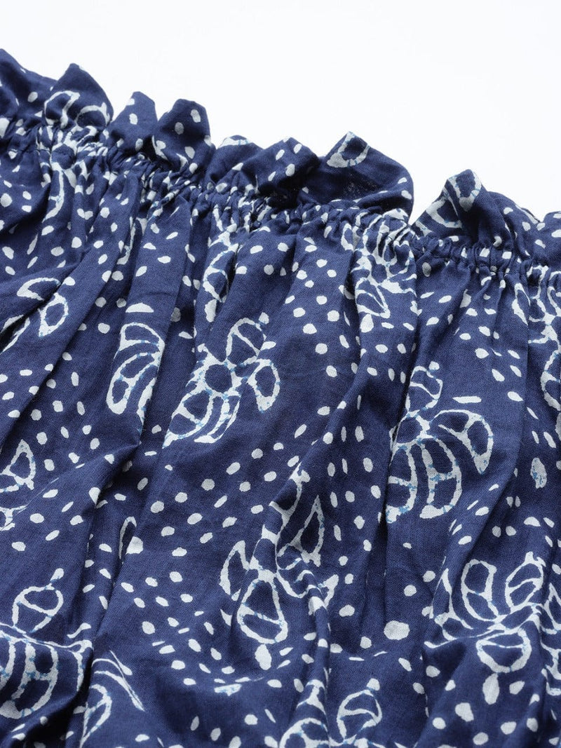 ksut navy blue white printed cotton off-shoulder bardot crop top best buy