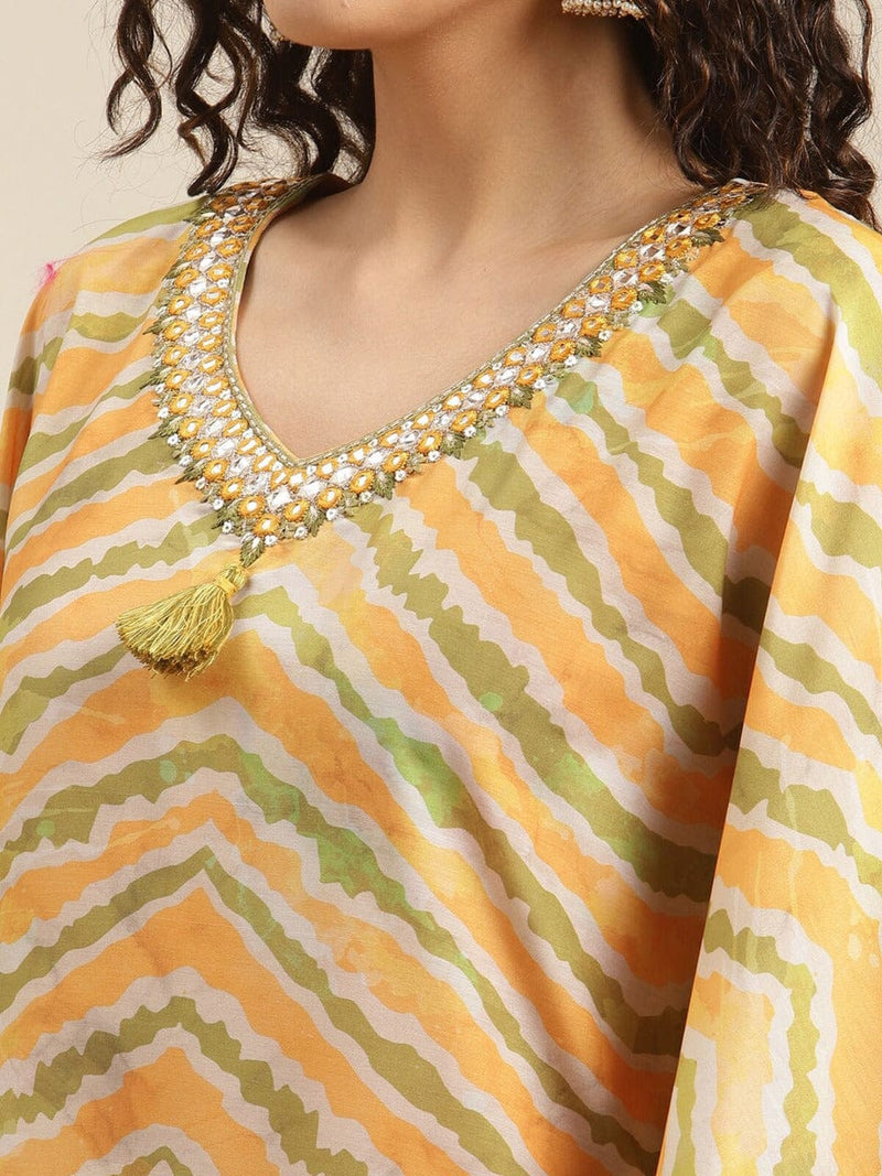 women yellow striped flared sleeves kaftan kurta buy online