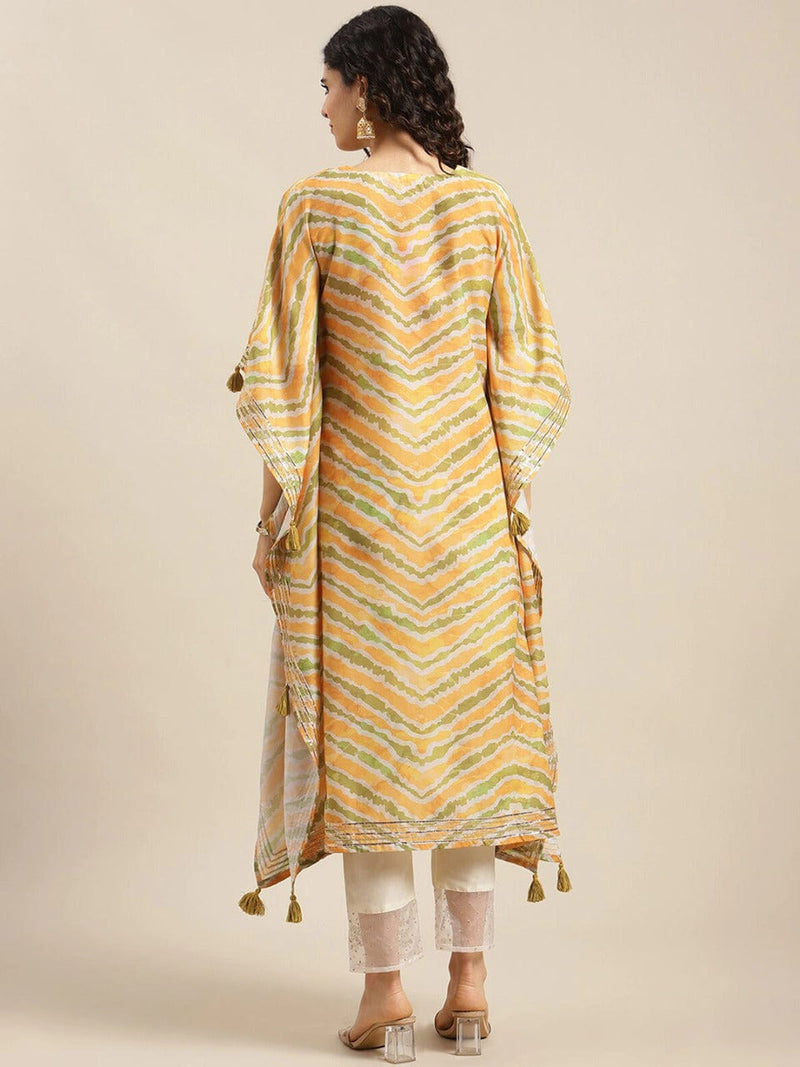 women yellow striped flared sleeves kaftan kurta varanga