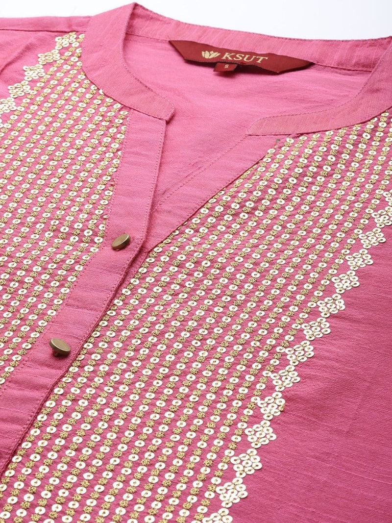buy pink yoke design sequinned kurta set dupatta
