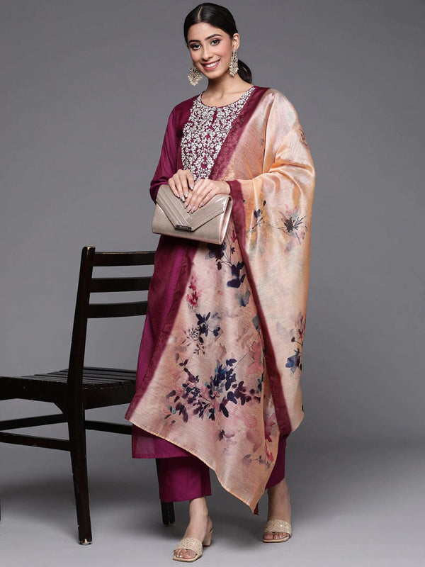 varanga women purple ethnic motifs embroidered kurta set