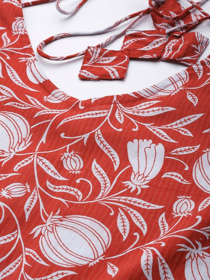 buy red ethnic motifs printed cotton kurta set dupatta