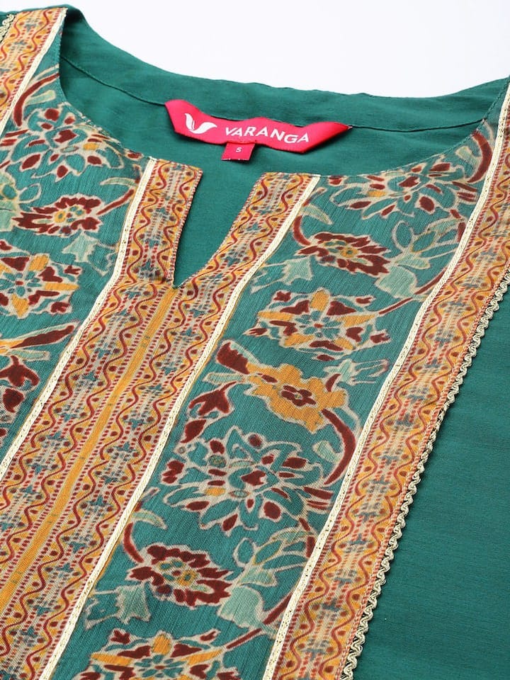 Green Ethnic Motifs Yoke Design Kurta with Trousers & Dupatta