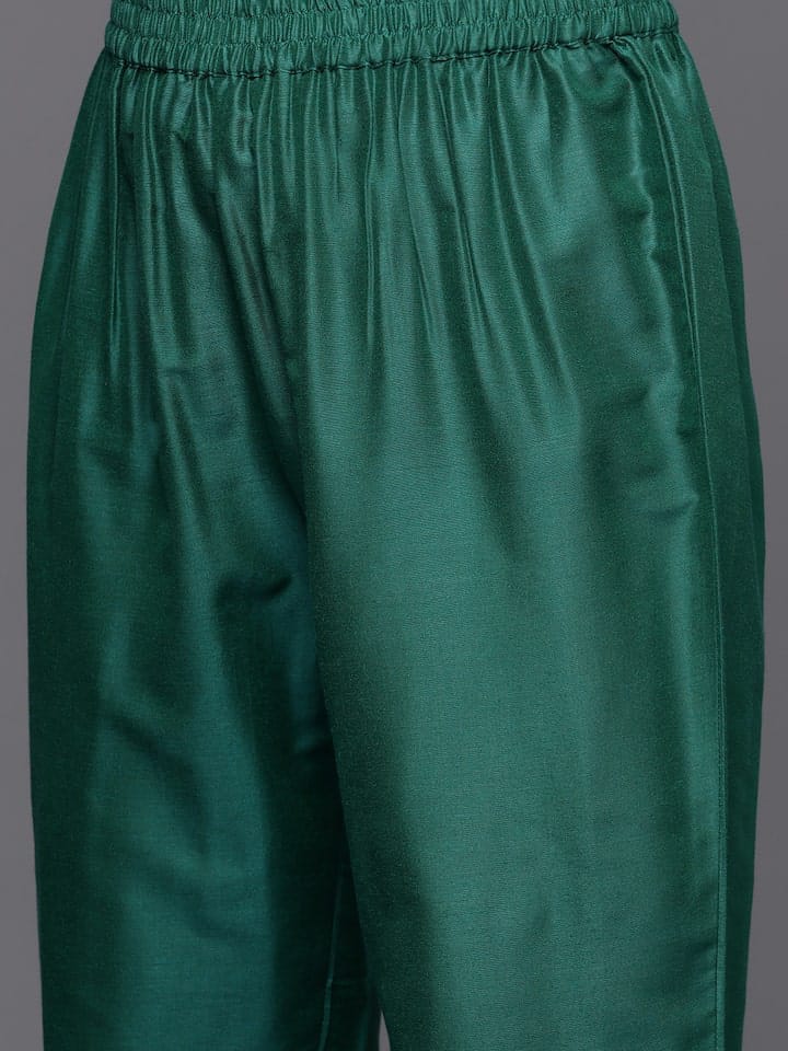 Green Ethnic Motifs Yoke Design Kurta with Trousers & Dupatta