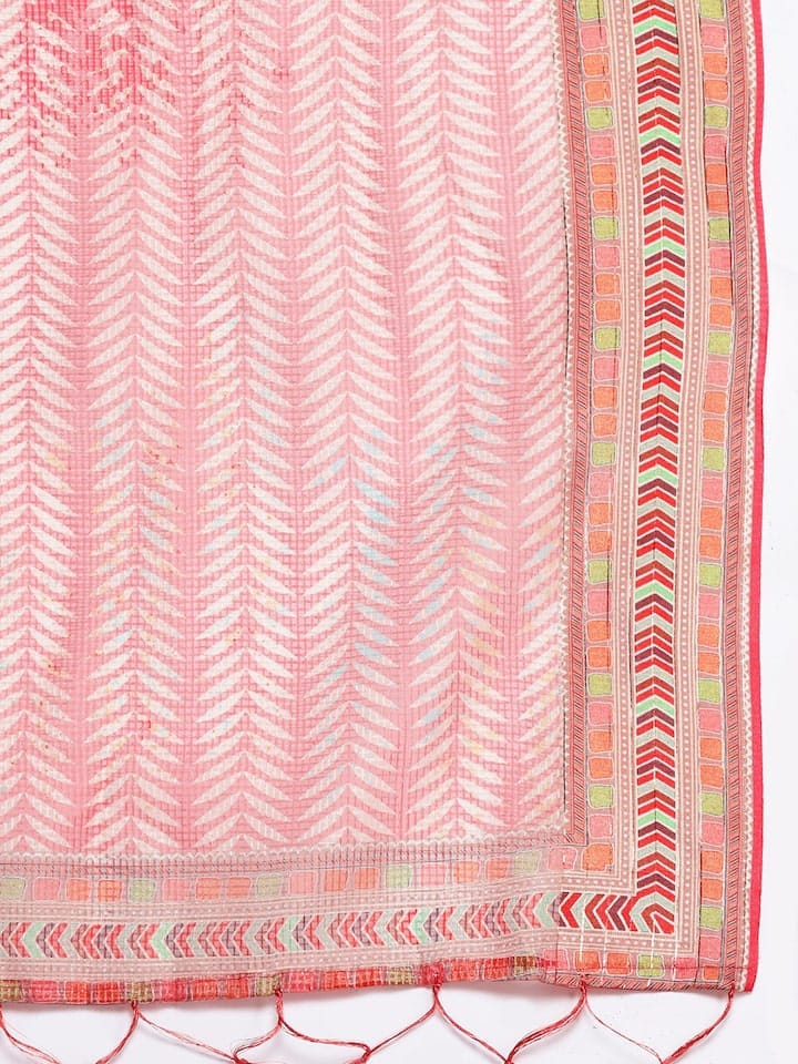 Fuchsia Pink & White Bandhani Printed Straight Kurta Trousers & Dupatta