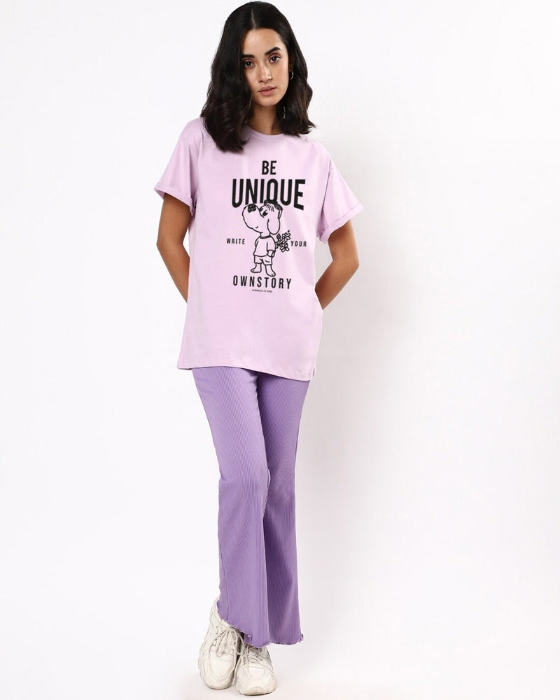 Women Purple Be Unique Graphic Printed Boyfriend T-shirt