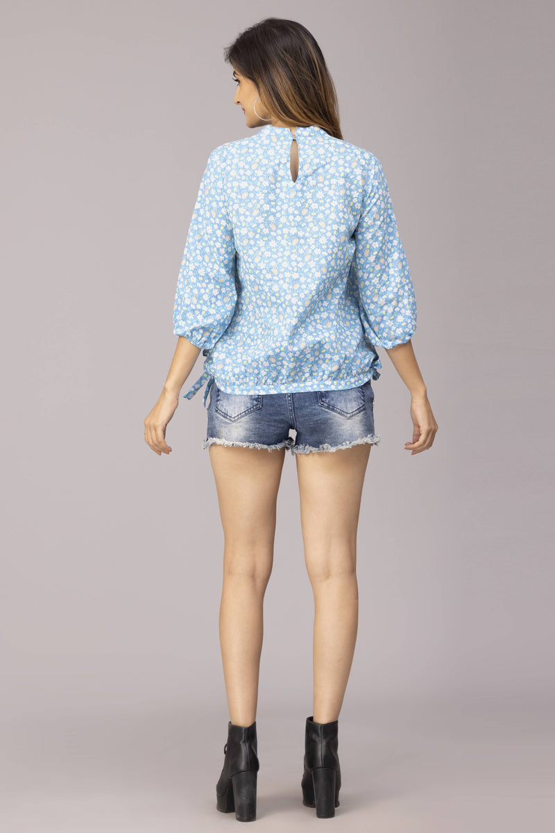 Light Blue Floral Printed Short Style