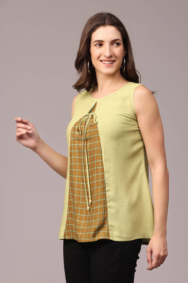 Light Green Short Top With Front Checked