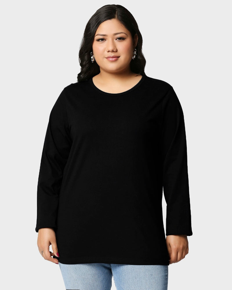 Women Black Full Sleeve Plus Size T-shirt