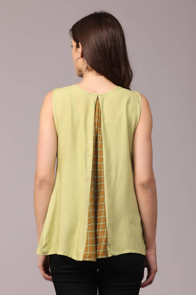 Light Green Short Top With Front Checked