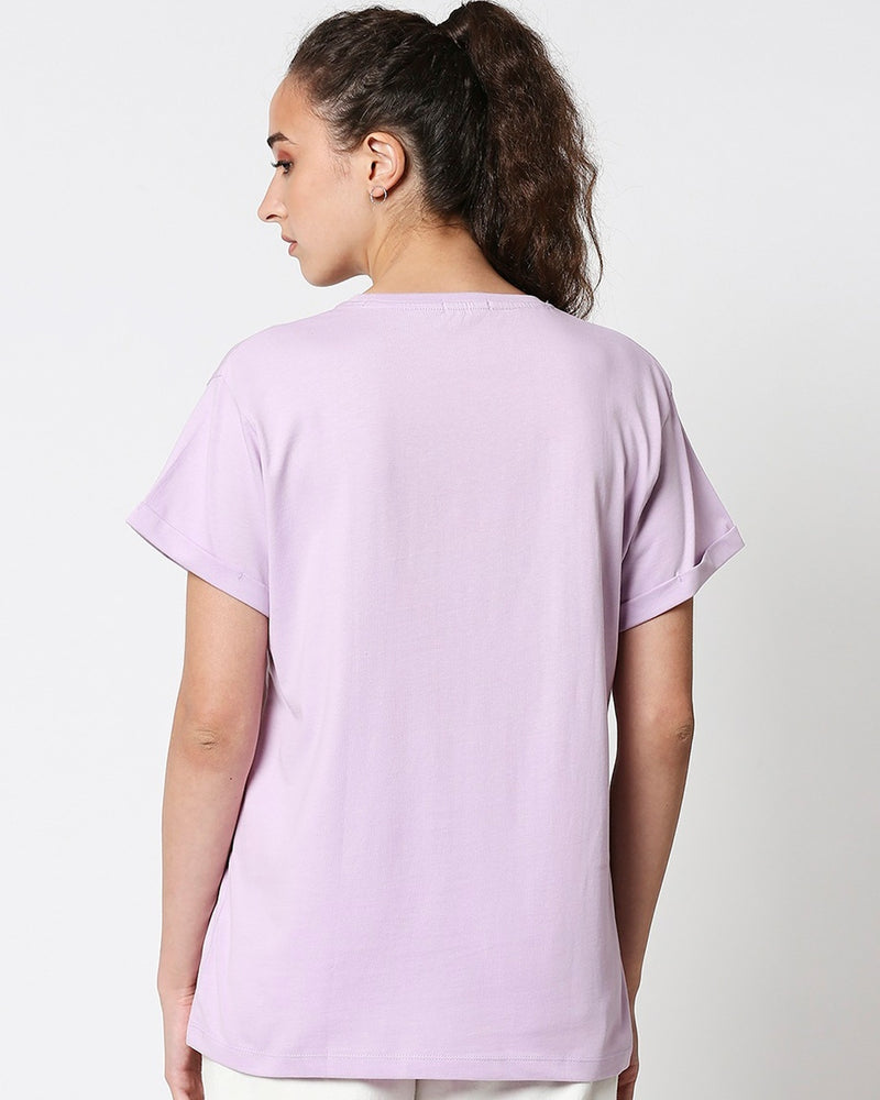 Women Purple Can't Hear You Graphic Printed Boyfriend T-shirt