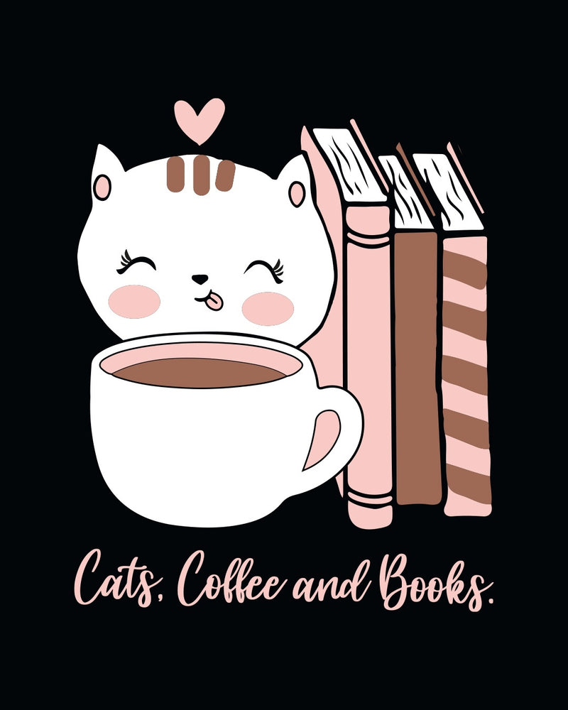 Women Cats,coffee and Books Half Sleeve T-shirt