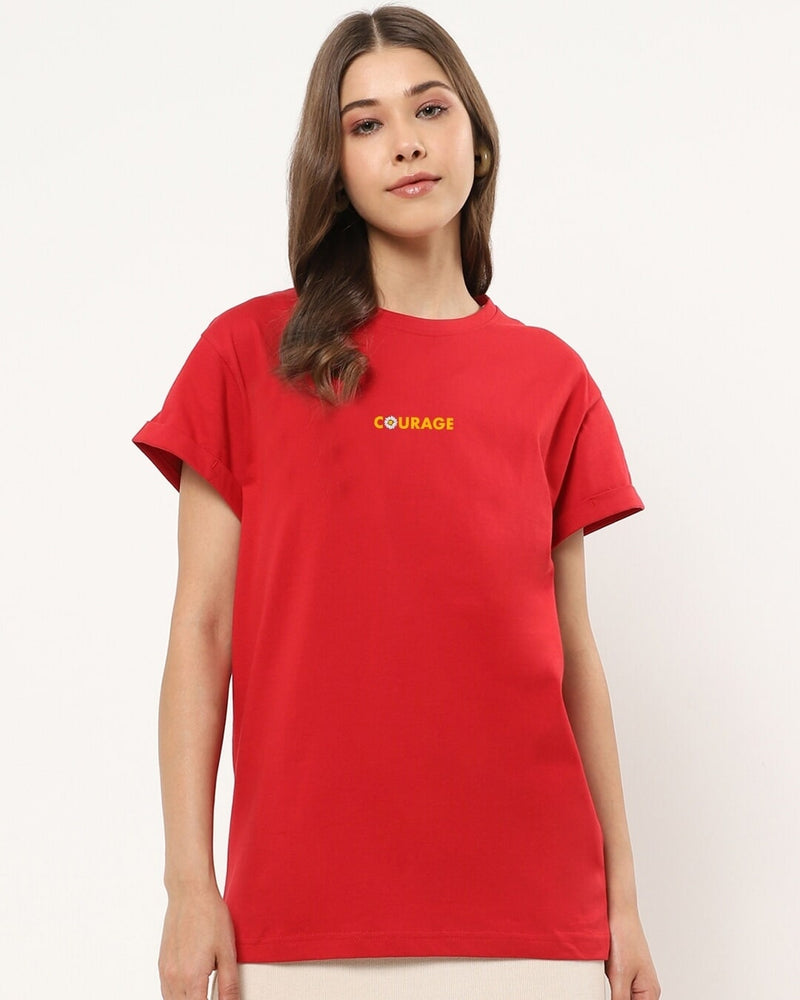 Women Red Courage Graphic Printed T-shirt