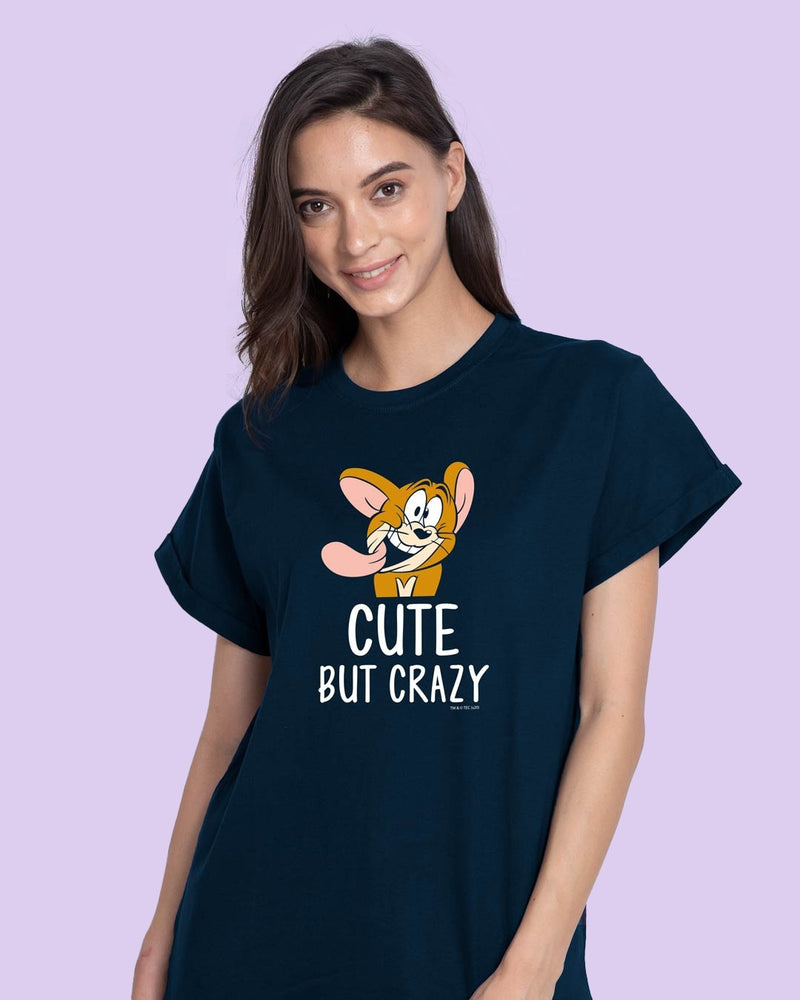 Women Cute but Crazy Boyfriend T-shirt Navy Blue