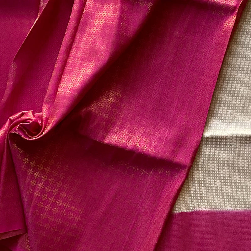 Beige With Pink Banarasi Blended Soft Silk