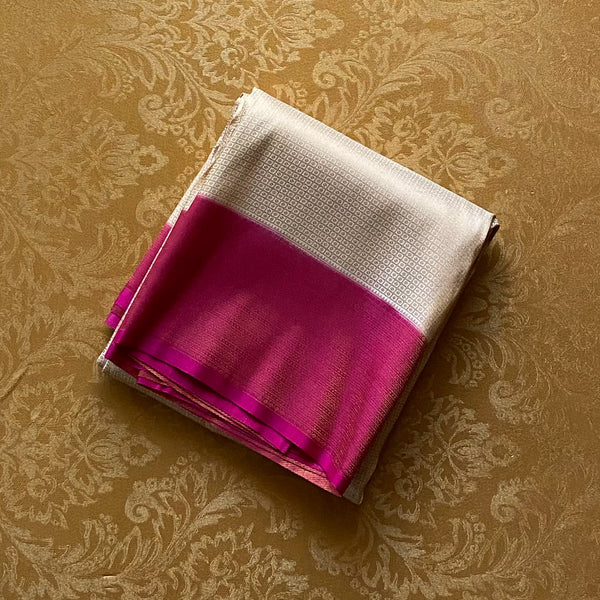 Beige With Pink Banarasi Blended Soft Silk