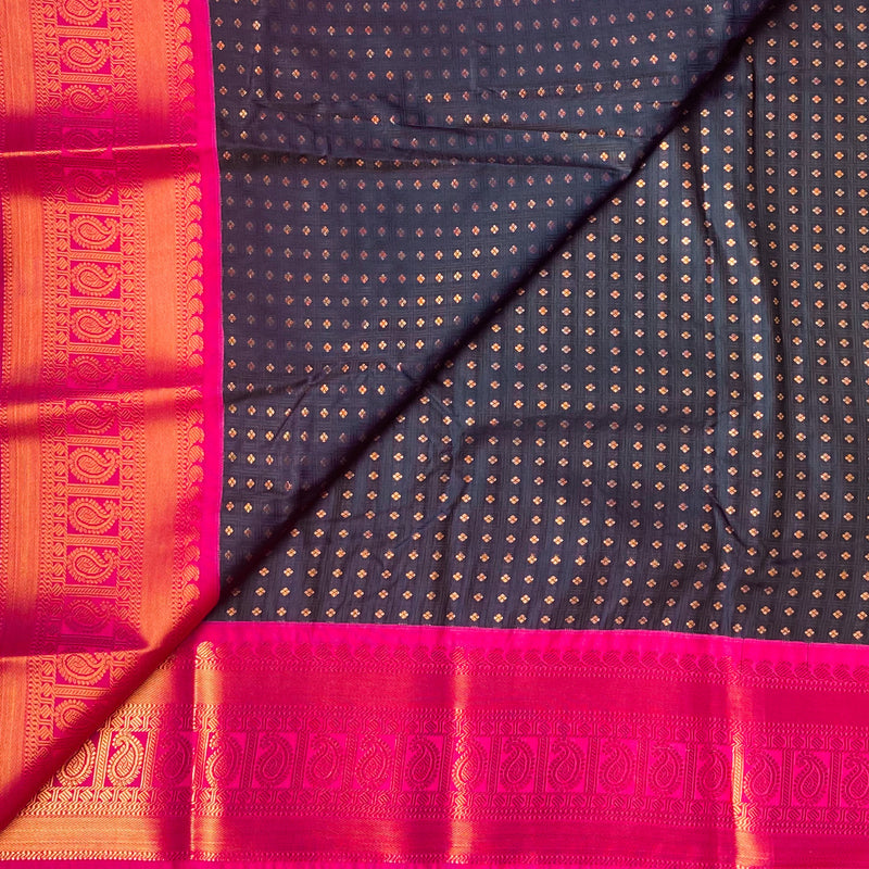 Navy Blue With Pink Kancheepuram Blended Silk