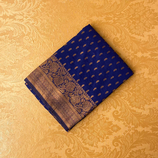 Navy Blue Banarasi Khaddi Soft Silk
