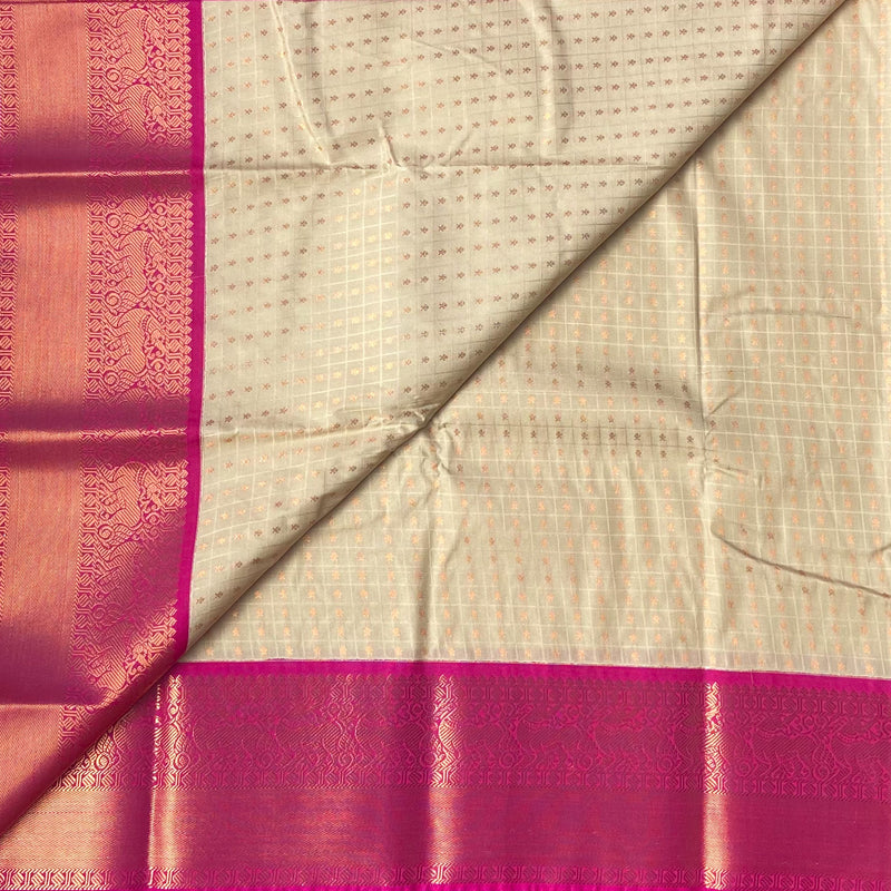 Beige With Pink Kancheepuram Blended Silk