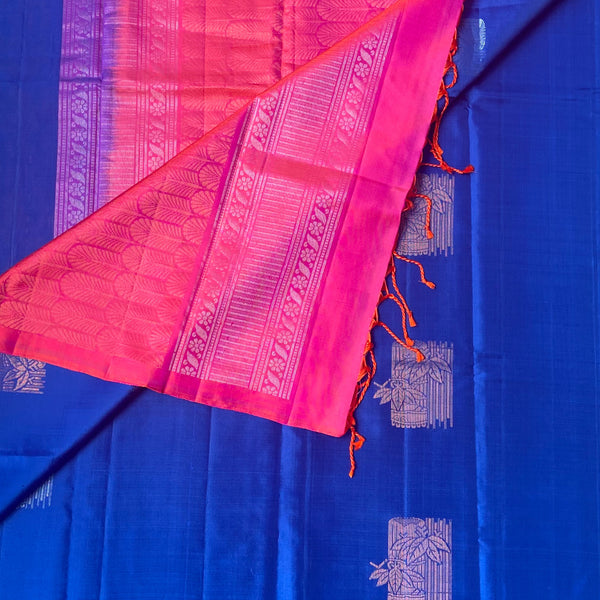 Blue With Pink Pure Silk
